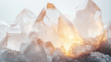 Illuminated Quartz Crystals: A Close-Up of Sparkling, Translucent Gemstones