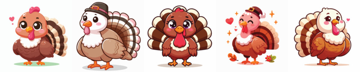 vector set of adorable turkeys