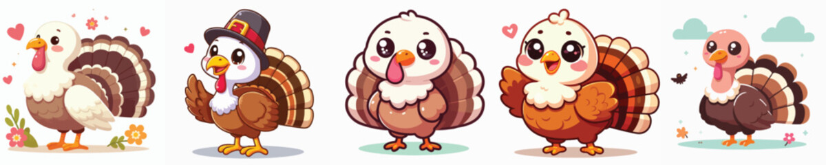 vector set of adorable turkeys