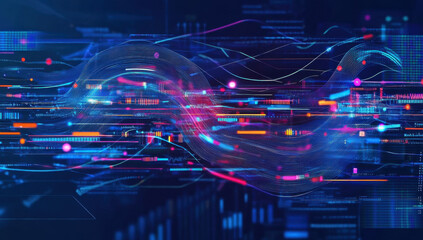 Big data technology Data science analysing artificial intelligence generative AI deep learning machine learning algorithm Neural flow network analytics innovation abstract futuristic. 3d rendering