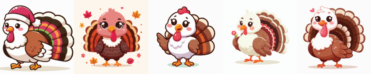 vector set of adorable turkeys