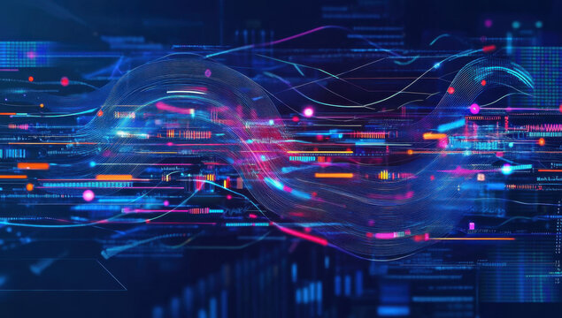 Big data technology Data science analysing artificial intelligence generative AI deep learning machine learning algorithm Neural flow network analytics innovation abstract futuristic. 3d rendering