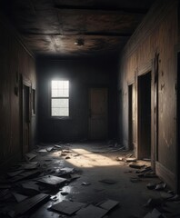 Obraz premium Dark and dusty interior of an abandoned house, musty smell, abandoned house