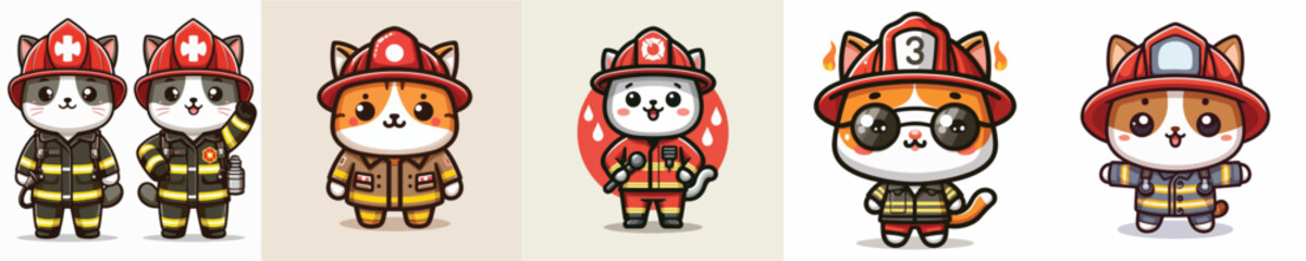 vector of adorable cats wearing firefighter costumes