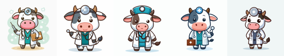 vector of adorable cow wearing a doctor's uniform
