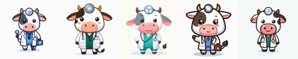 vector of adorable cow wearing a doctor's uniform