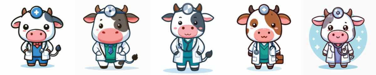 vector of adorable cow wearing a doctor's uniform