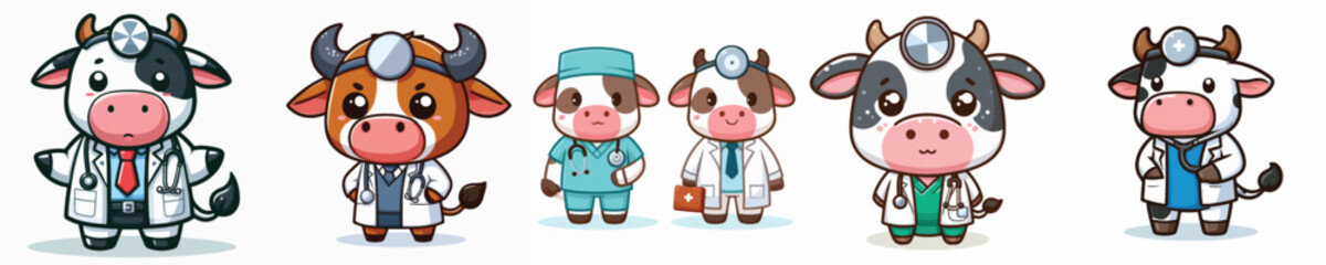 vector of adorable cow wearing a doctor's uniform