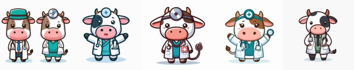 vector of adorable cow wearing a doctor's uniform