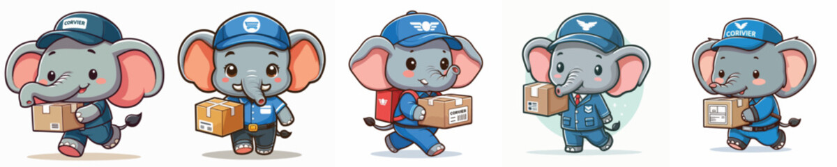 vector collection of elephants delivering packages