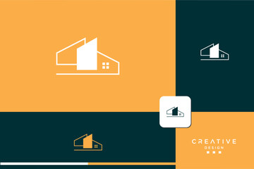 Line art logo icon of a modern house or home / real estate industry business	