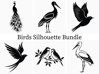 Minimalist Bird Silhouette Design bundle - Flying in the Sky Vector Illustration