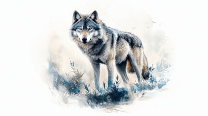 Naklejka premium A 3D retro-style wolf icon, meticulously sketched in a vintage hand-drawn aesthetic, high resolution, professional quality.