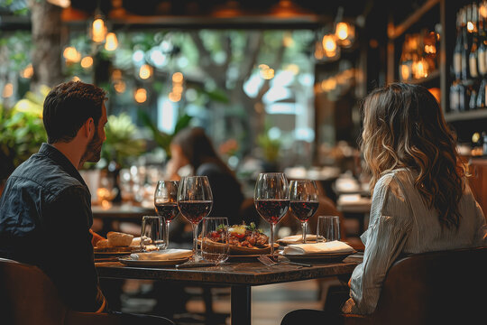 Couple sitting at a table enjoying wine glasses in a cozy indoor setting