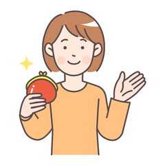 人物_線画03_財布を持って案内する女性_ol