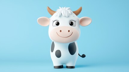 A chibi-style 3D cow drawing icon, tiny and adorable, with a big head, tiny legs, and a playful expression, rendered in soft pastels.