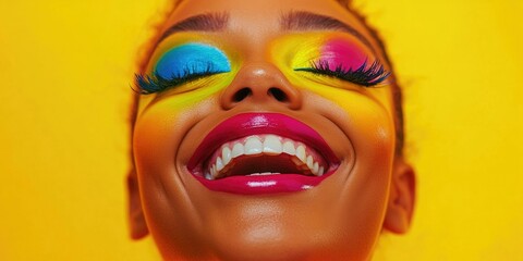 Highlighter makeup, colorful eyeshadow, eye makeup for women, bold lip color, glamorous look, party makeup