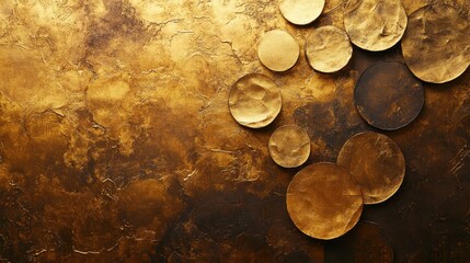 Elegant golden texture with circular shapes creating a luxurious background for design projects