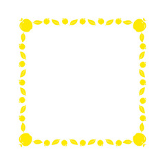 yellow square frame with apple and leaf on surround