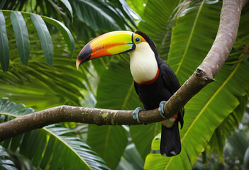 Naklejka premium Toekan in a tropical jungle 