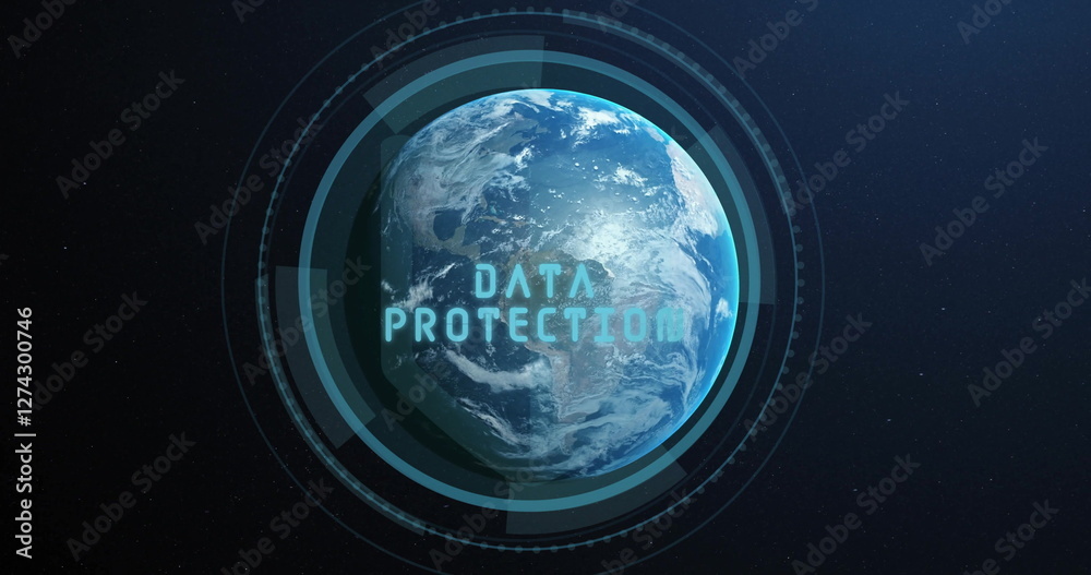 Poster rotating earth with digital interface image over space background