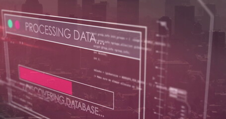 Processing data and discovering database image over cityscape background