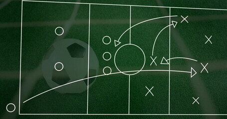 Soccer strategy image over field with ball and player positions