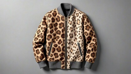 Leopard Print Bomber Jacket on Grey Background
