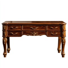 Elegant Antique Style Wooden Table with Intricate Detailing and Shine