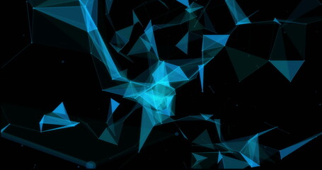 Abstract blue geometric shapes forming and transforming, digital image