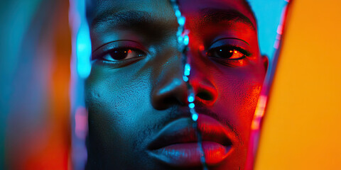 Obraz premium Close-up Portrait of a Man's Face, Bifurcated by Light