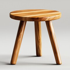 Round wooden stool with three legs in a minimalist design