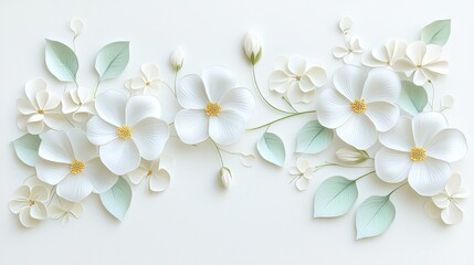 Fototapeta premium A sophisticated 3D botanical frame design with hibiscus flowers, gently curved petals, and a subtle, elegant composition.