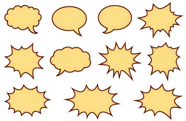 Collection of yellow speech bubbles in png format.
