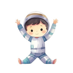 watercolors Cute astronaut stretching illustration 