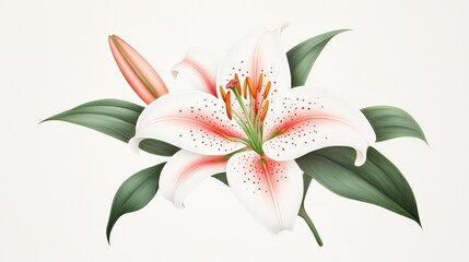 Naklejka premium A stunning botanical illustration of a lily, rich in fine details and ink-style precision, resembling a vintage scientific drawing.