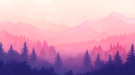 Pink Hues Over Misty Mountain Forest