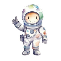 watercolors Cute astronaut with peace hand illustration 