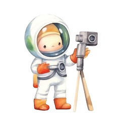 Naklejka premium watercolors Cute astronaut with telescope illustration 