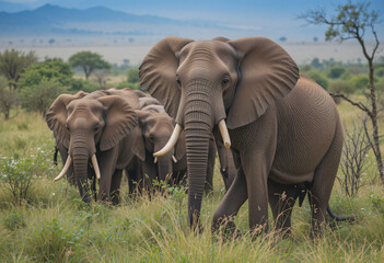 Obraz premium Elephant in kenya in savannah