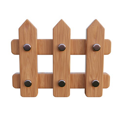 3D rendering of a simple wooden fence with natural wood texture and metal details. Clean white background. Ideal for projects related to architecture, interior design, or graphic elements.