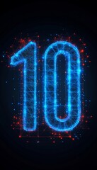 Glowing Futuristic Number 10 on a Dark Background, Representing Technological Advancement