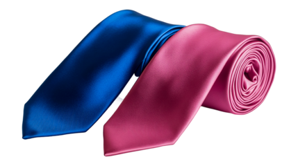 Two shiny satin pink and blue neckties isolated on a transparent background