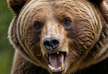 Obraz premium Brown grizzly bear close up with roar