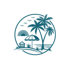 summer beach club,sun beach club,beach club silhouette logo vector line art logo design