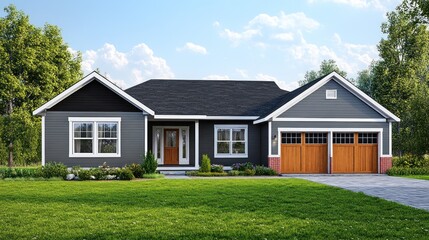 Fototapeta premium Modern Ranch Style Home with Two Car Garage