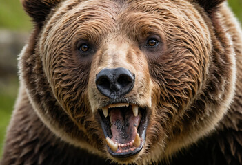 Brown grizzly bear close up with roar