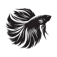 Striking Betta fish silhouette, a classic depiction of aquatic elegance - Betta fish illustration - Minimalist Betta vector - Fish silhouette
