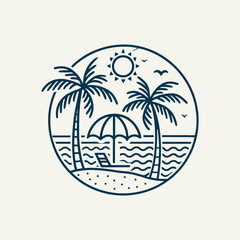 summer beach club,sun beach club,beach club silhouette logo vector line art logo design
