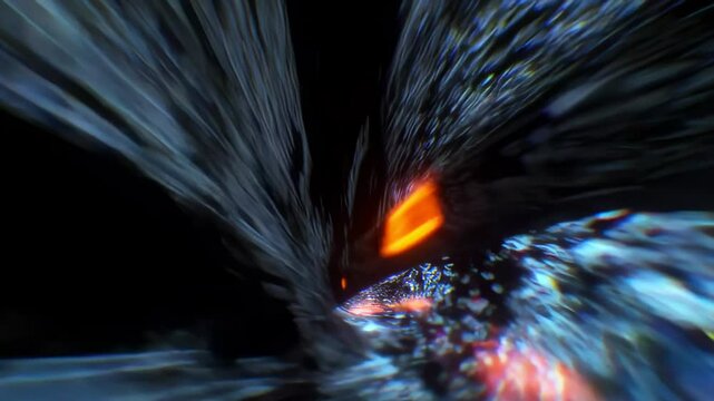 A mysterious glowing object floating in darkness, emitting an eerie orange light in a surreal abstract setting. Concept of unknown energy and futuristic mystery